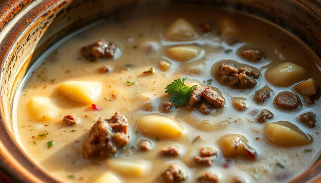 Crockpot Creamy Potato and Hamburger Soup